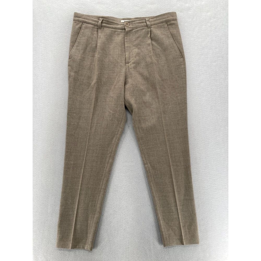 COS Dress Pants Mens 38R Brown Wool Blend Stretch Pleated Slim Tapered Turkey